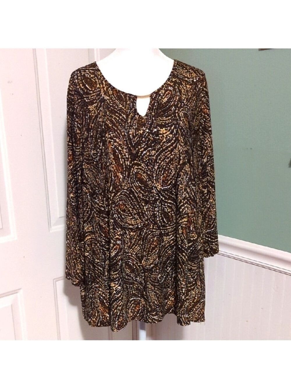 Emily Daniels Brown Black Gold Shimmer Top Blouse 2X Wedding Shirt Elegant